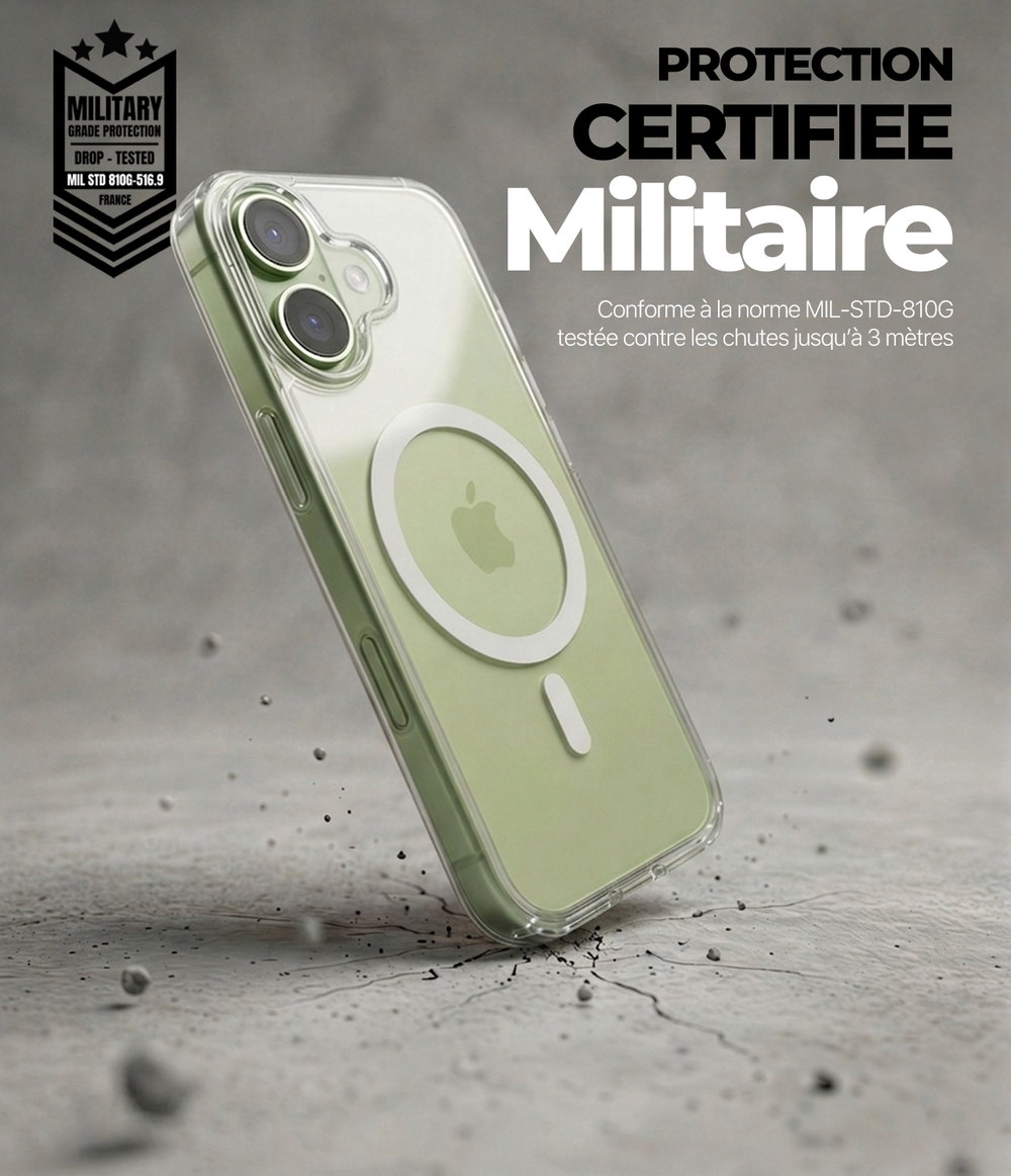 Coque EON transparente pour iPhone, protection certifiée militaire